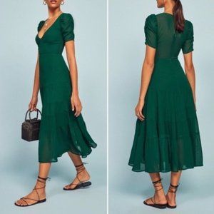 REFORMATION EMERALD GREEN COSA MIDI DRESS SIZE 6